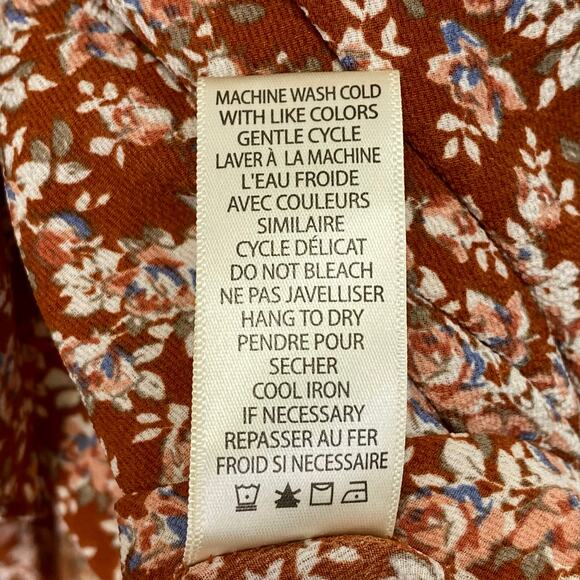 Max Studio Floral Maxi Wrap Dress Womens L Rust Red Boho Ruffles Cottagecore - Picture 9 of 10